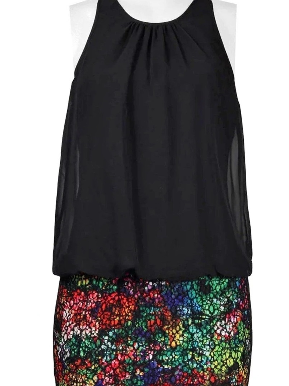 NWT Aiden Mattox Chiffon Blouson Dress with Lace Overlay Skirt - Size 8